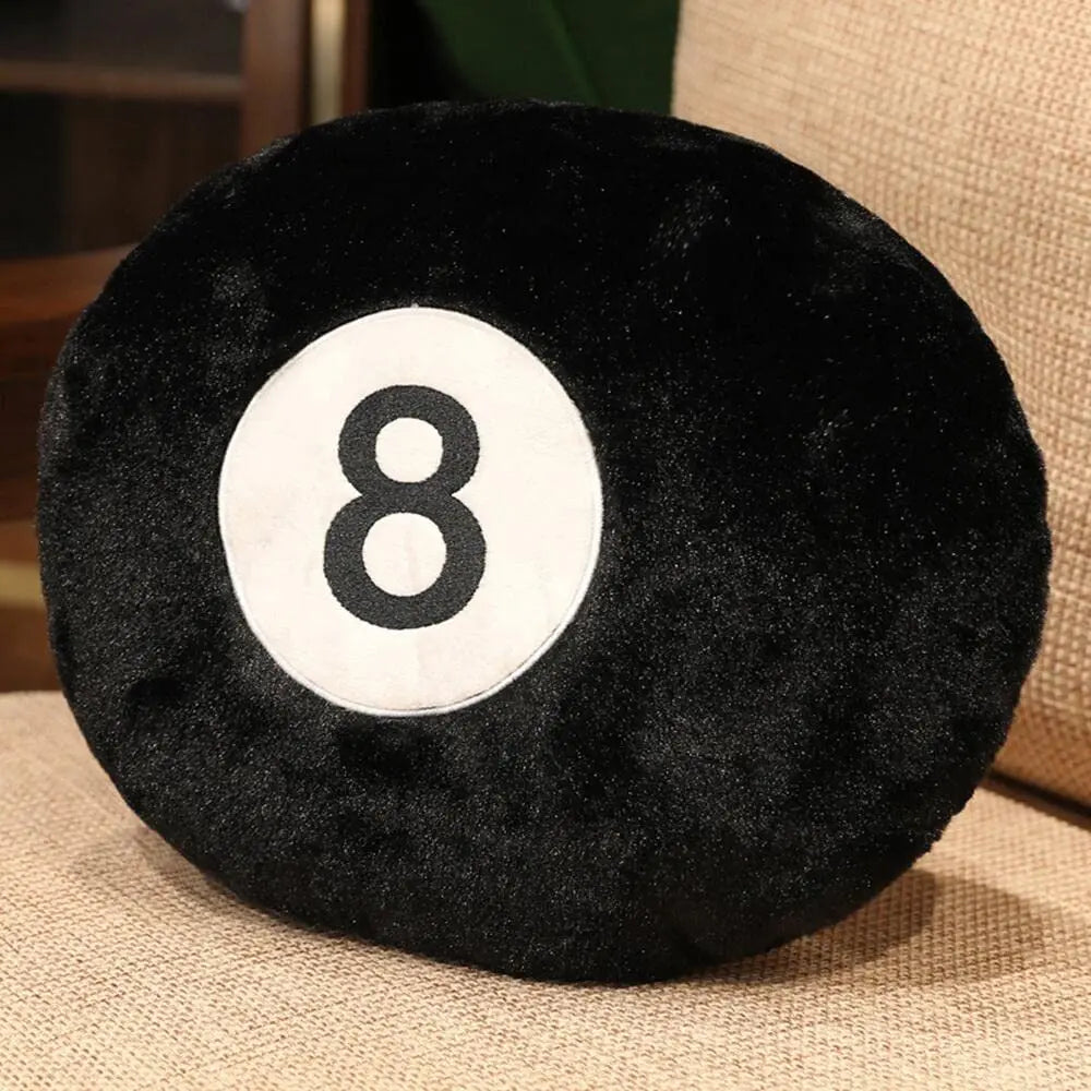 Rund plyspude med billardkugle nr. 8 – 14 tommer