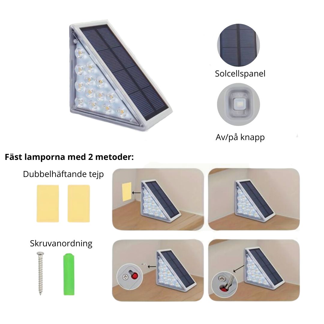 Solcelledrevet LED-trinlampe med bevægelsessensor