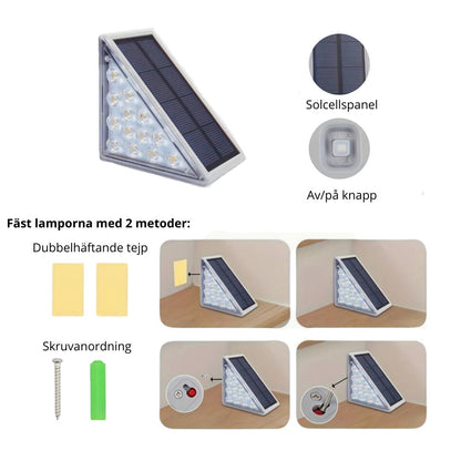 Solcelledrevet LED-trinlampe med bevægelsessensor