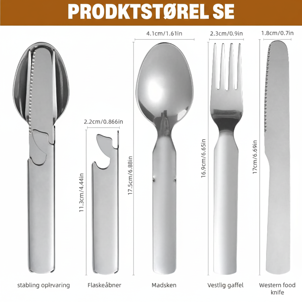 Foldbart 4-i-1 campingbestik i rustfrit stål – produktbillede 8