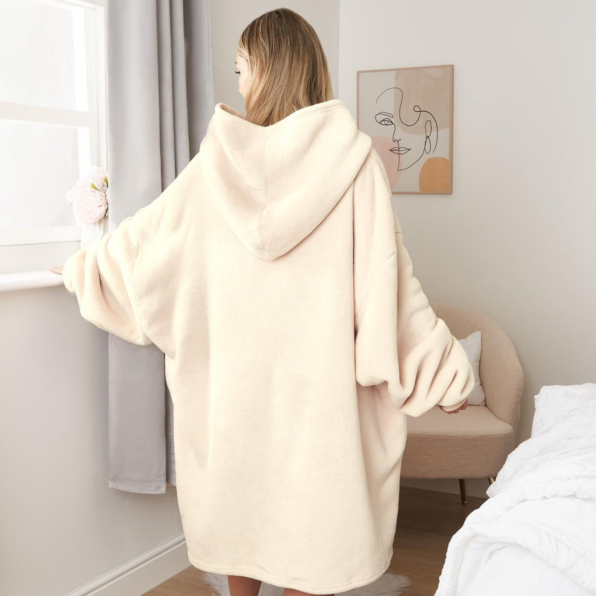 Oversized hoodie-tæppe med blødt sherpa-for – produktbillede 11