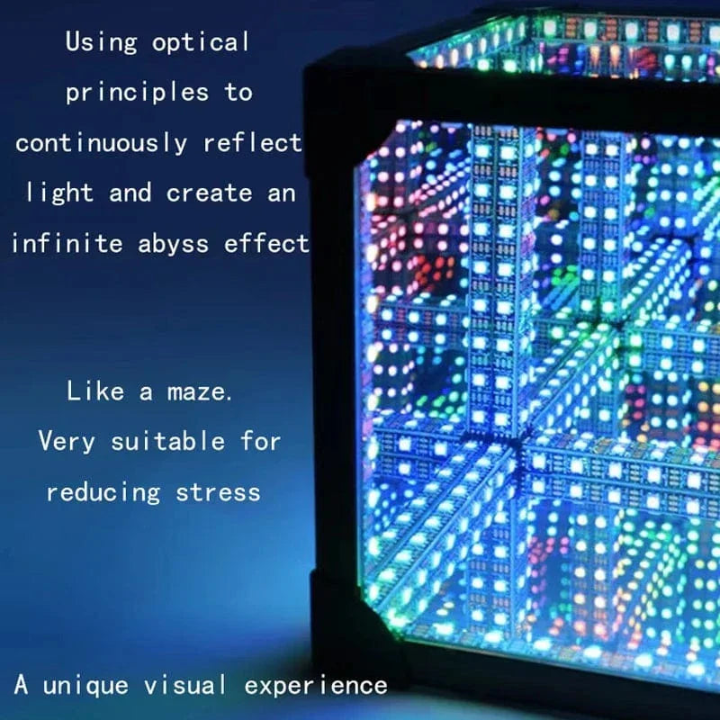 3D-lyskube med infinity-effekt, RGB LED og USB-strøm