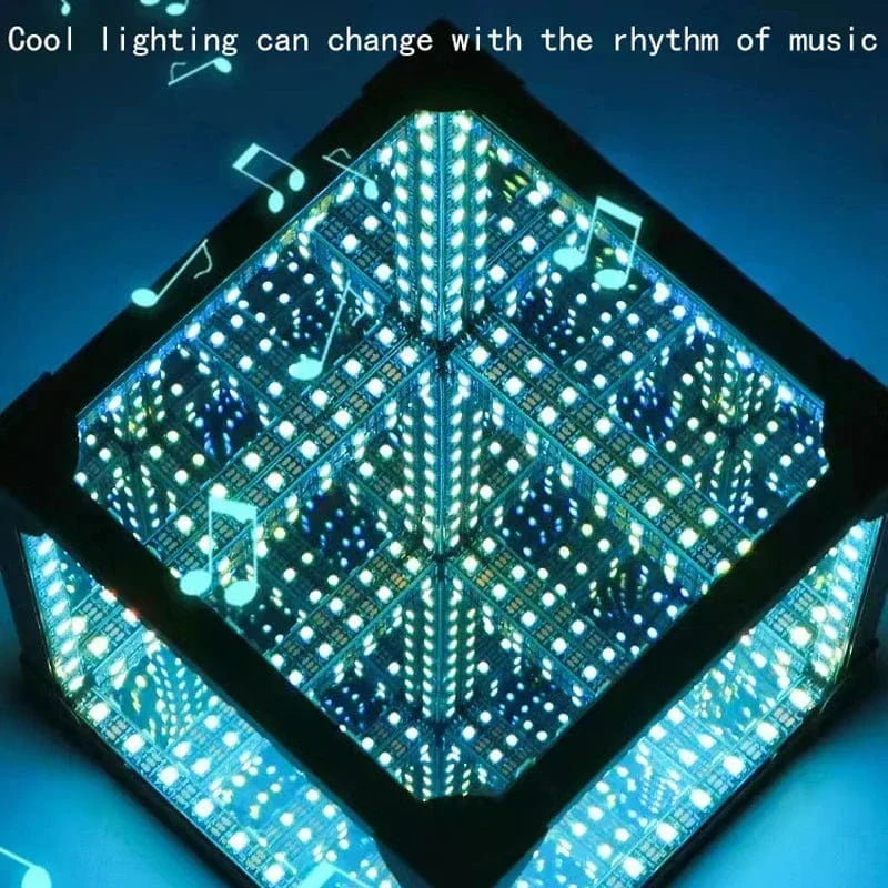 3D-lyskube med infinity-effekt, RGB LED og USB-strøm