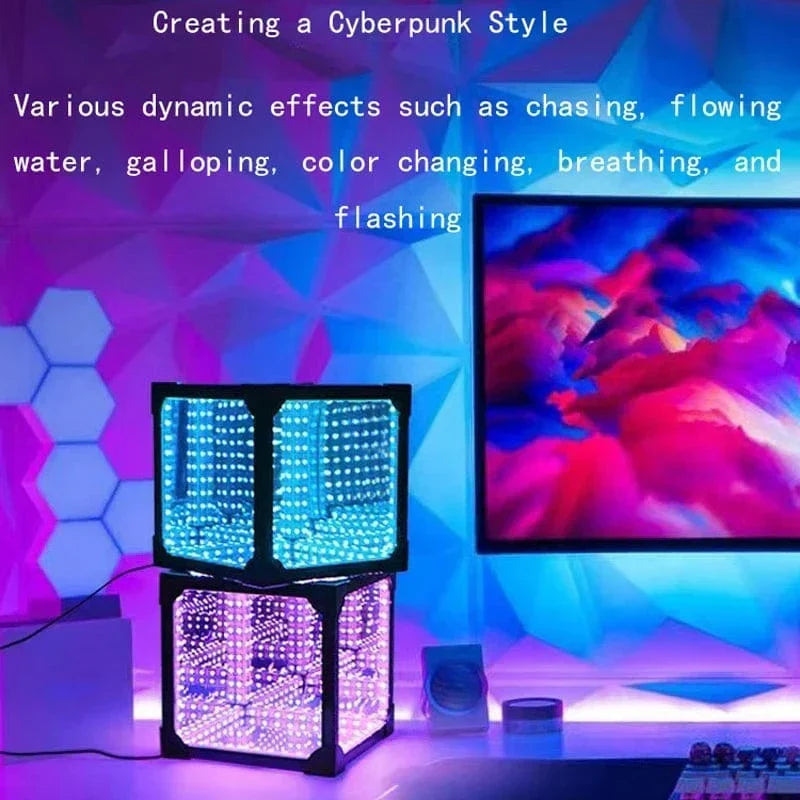 3D-lyskube med infinity-effekt, RGB LED og USB-strøm