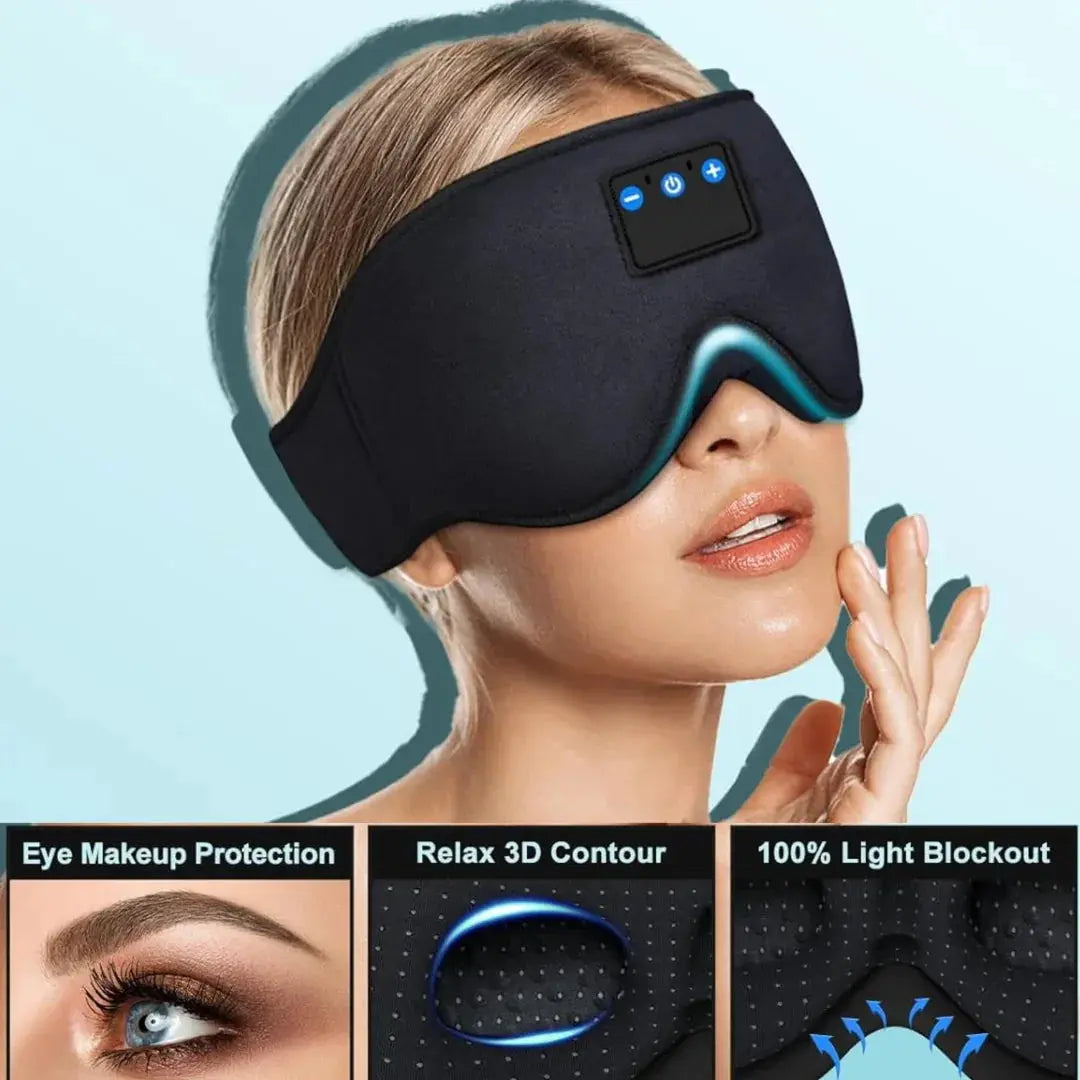 3D-sovemaske med trådløse hovedtelefoner og Bluetooth 5.4
