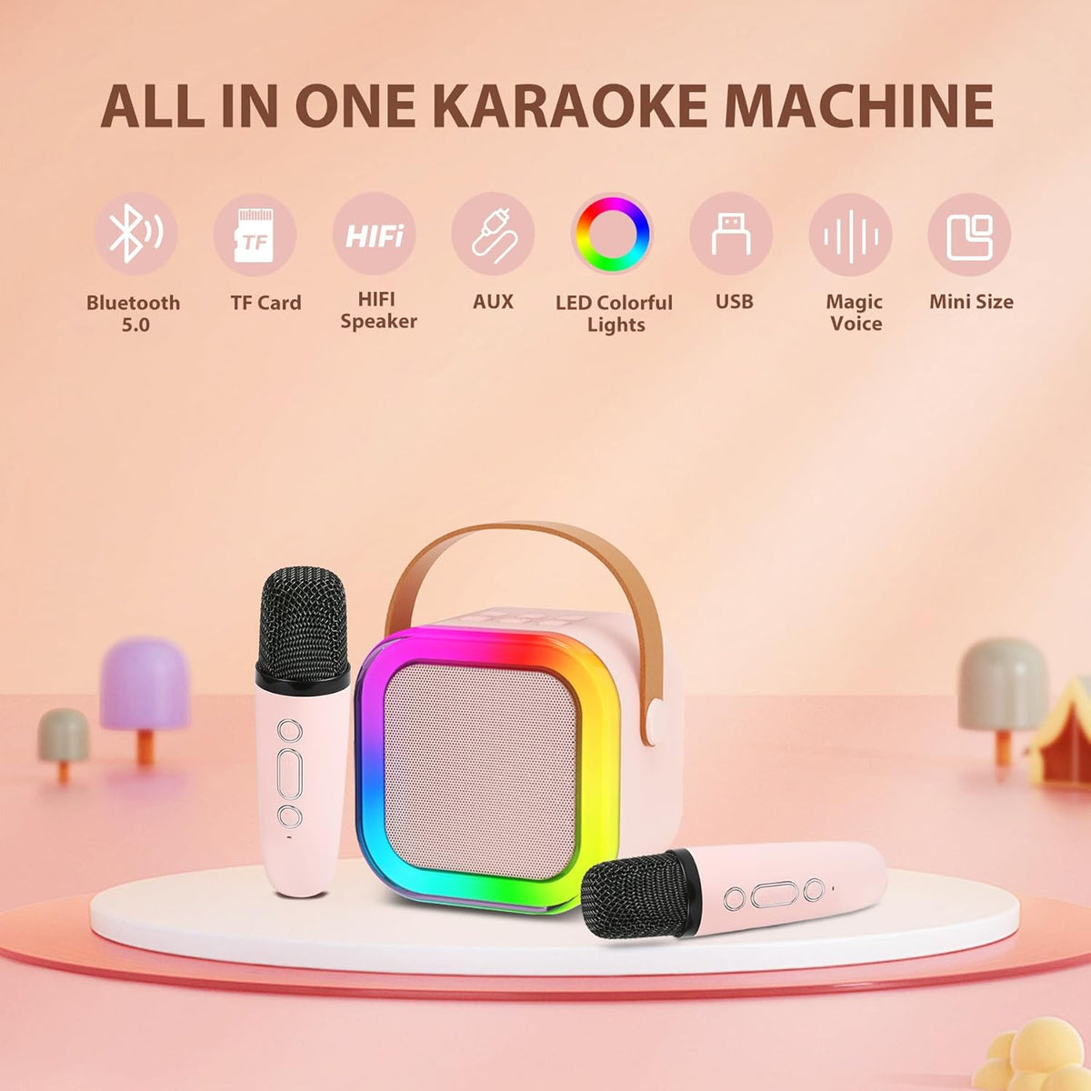 Mini karaokemaskine til børn med 2 trådløse mikrofoner – produktbillede 4