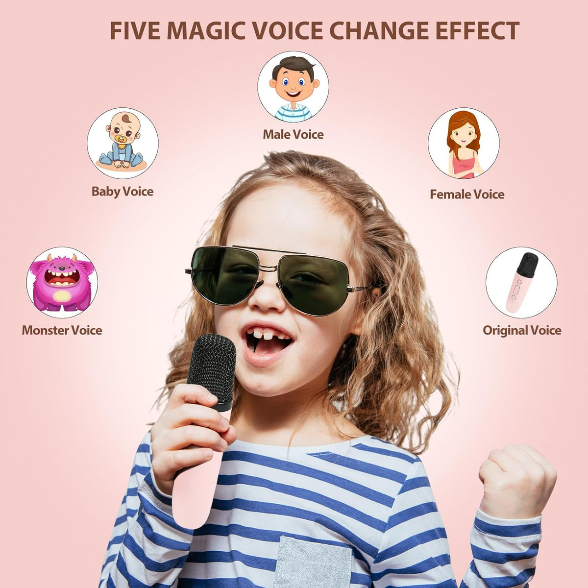 Mini karaokemaskine til børn med 2 trådløse mikrofoner – produktbillede 5