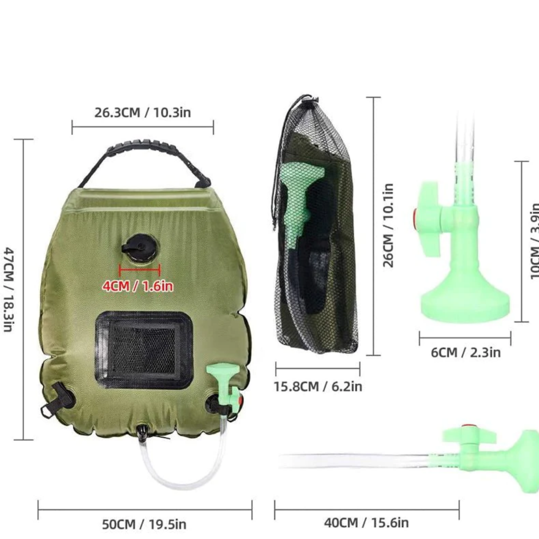 Solopvarmet campingbruser med 20 liters vandpose – produktbillede 3