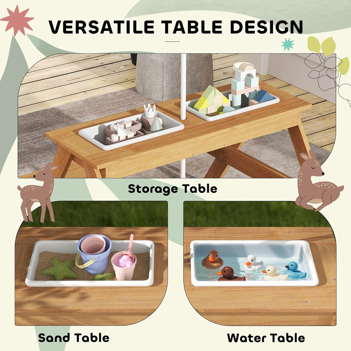 Udendørs picnicbord til børn med sand- og vandkasser – produktbillede 3