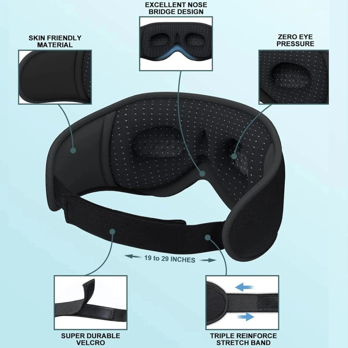 3D-sovemaske med trådløse hovedtelefoner og Bluetooth 5.4
