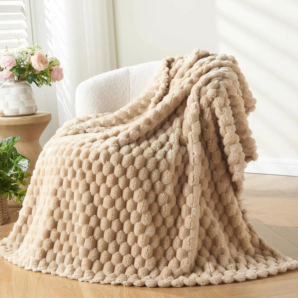 Flannelfleecetæppe med jacquardvævet skymønster – 350 g/m²