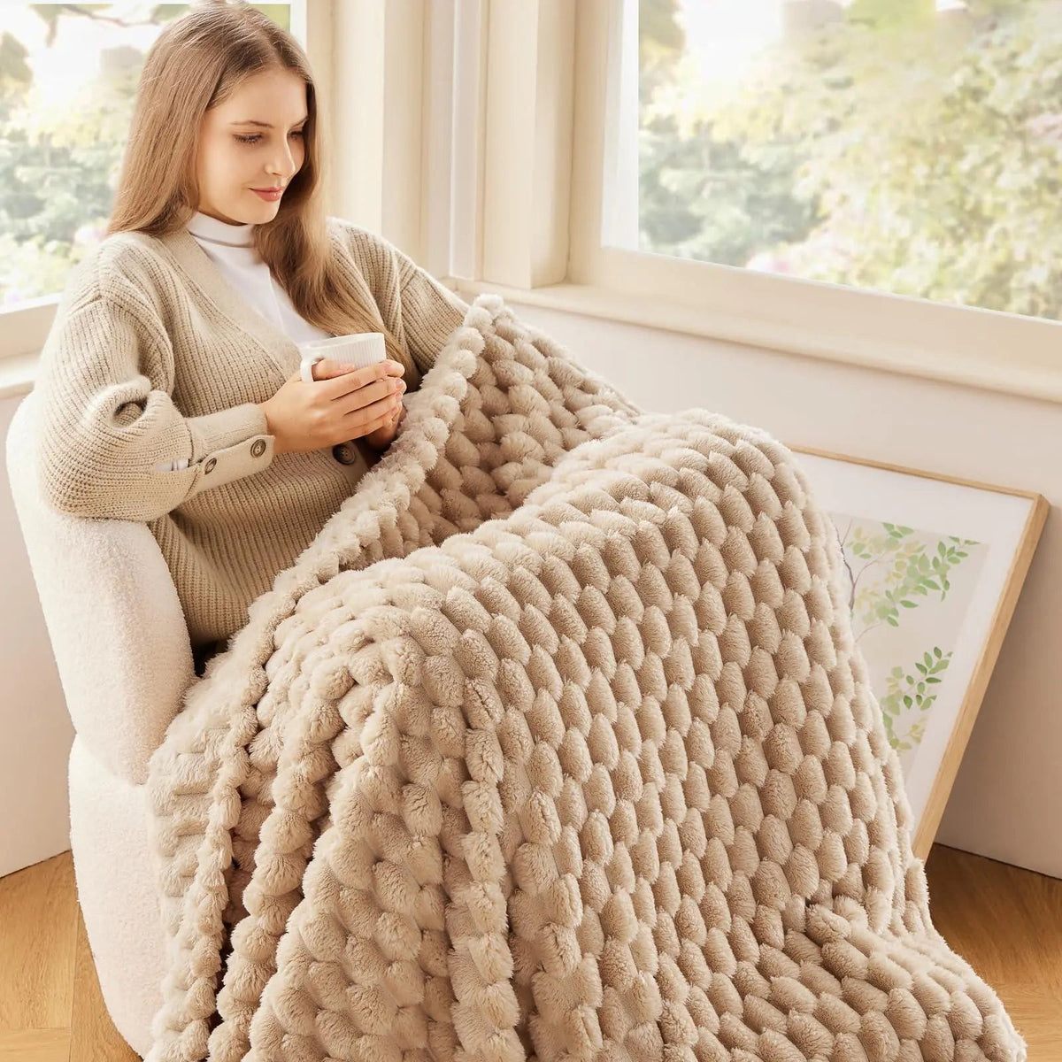 Flannelfleecetæppe med jacquardvævet skymønster – 350 g/m²