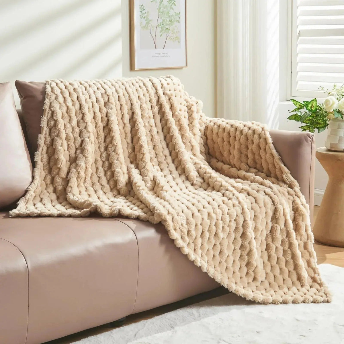 Flannelfleecetæppe med jacquardvævet skymønster – 350 g/m²