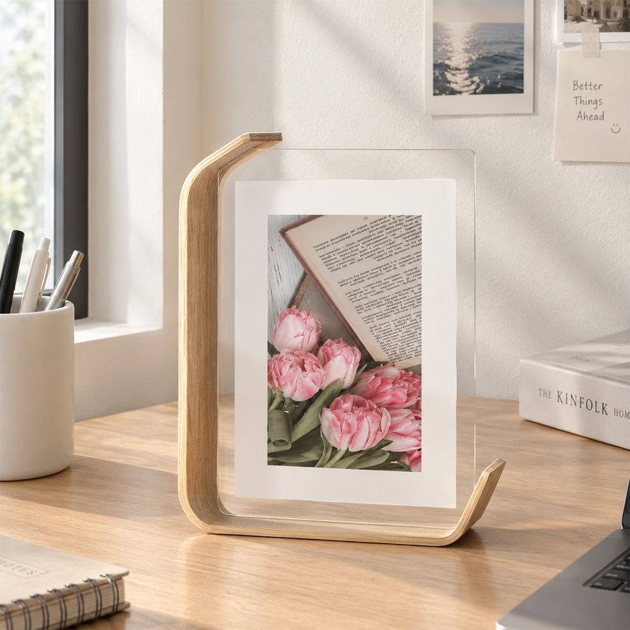 Fotoramme i akryl og træ til billeder på 5 × 7 tommer
