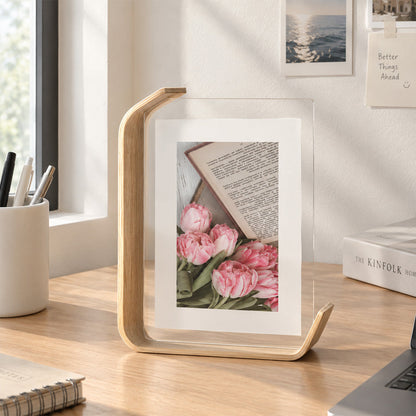 Fotoramme i akryl og træ til billeder på 5 × 7 tommer