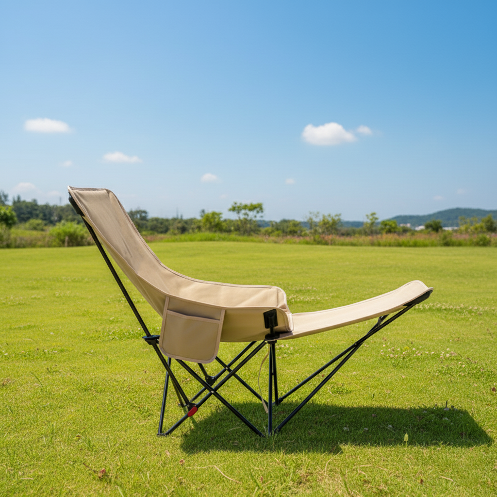 Foldbar campingstol med fodstøtte og stålstel – produktbillede 3