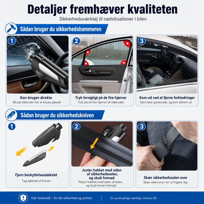 Kompakt nødhammer til bil - rude og selesnitter