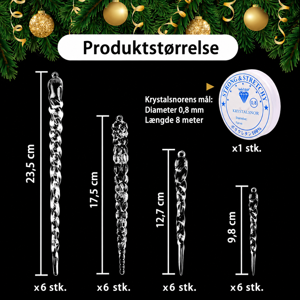 Istap-julepynt, sæt med 12 stk