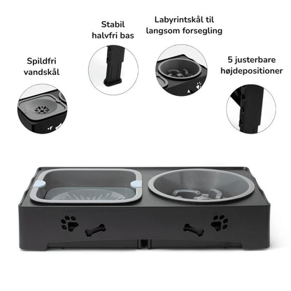 Justerbar Hundemadstation – Langsom Fodring & Spildfri Vandskål | DenBark
