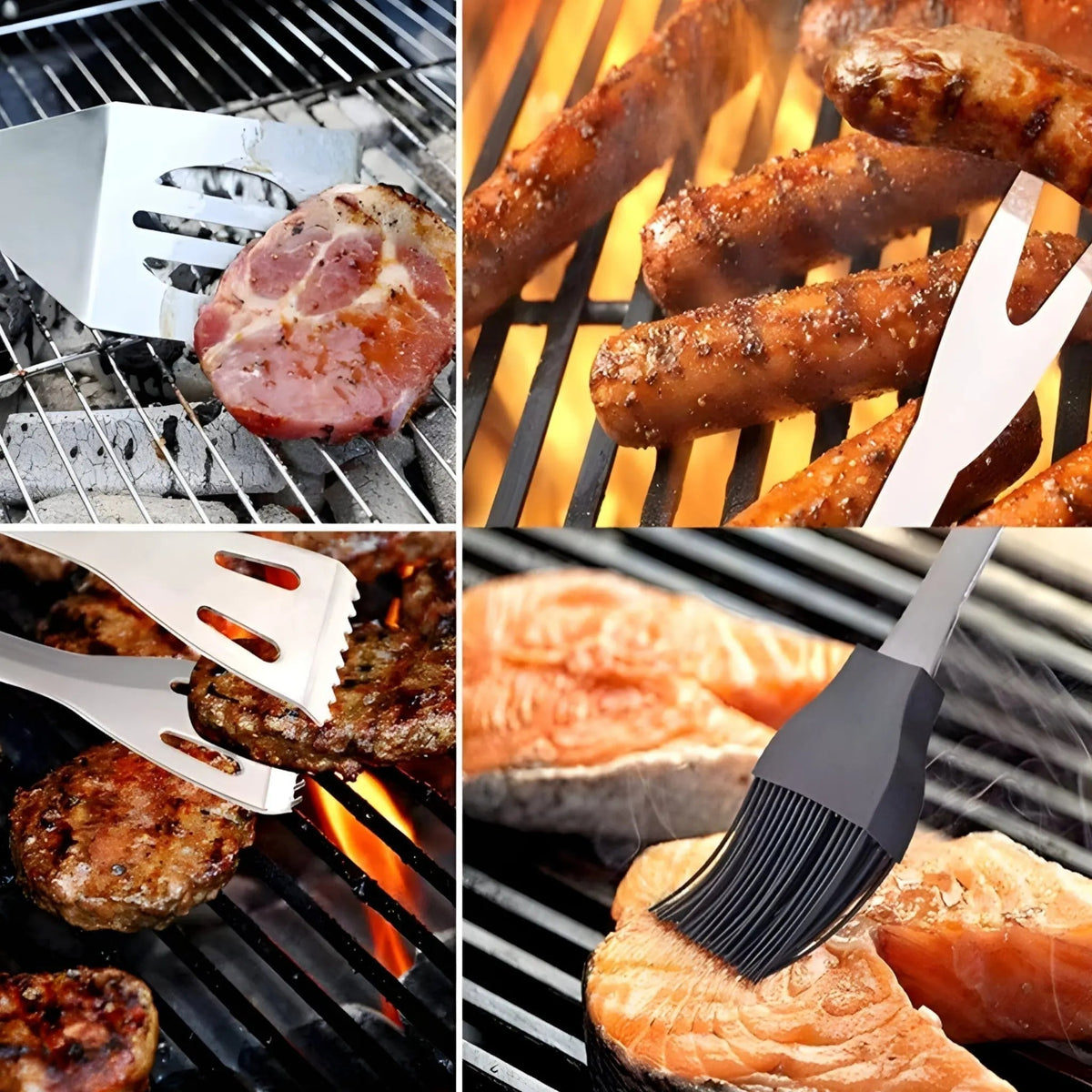 Grillbestiksæt i rustfrit stål med transporttaske