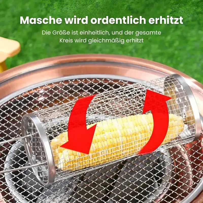 Rullende grillkurv i rustfrit stål til små råvarer