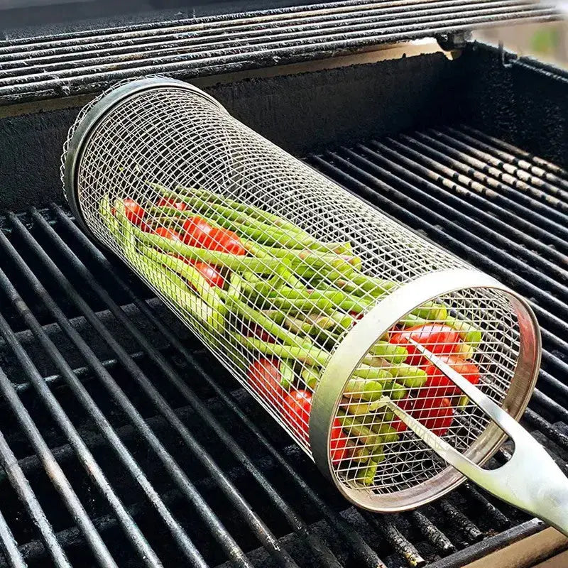 Rullende grillkurv i rustfrit stål til små råvarer