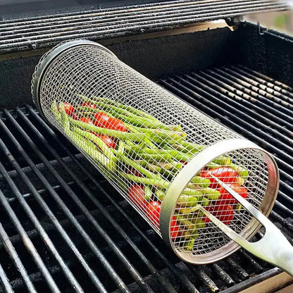 Rullende grillkurv i rustfrit stål til små råvarer