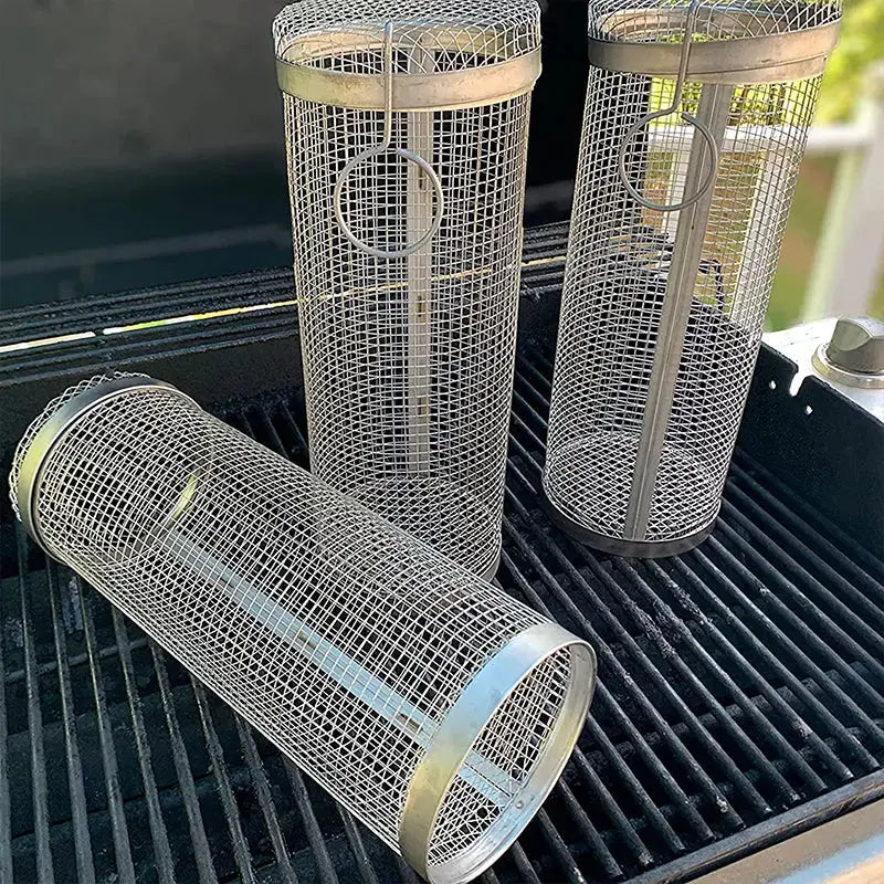Rullende grillkurv i rustfrit stål til små råvarer