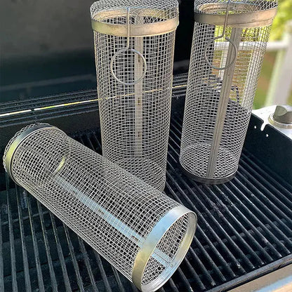 Rullende grillkurv i rustfrit stål til små råvarer