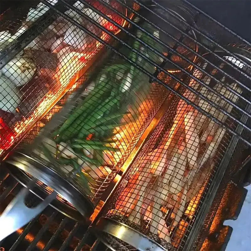 Rullende grillkurv i rustfrit stål til små råvarer