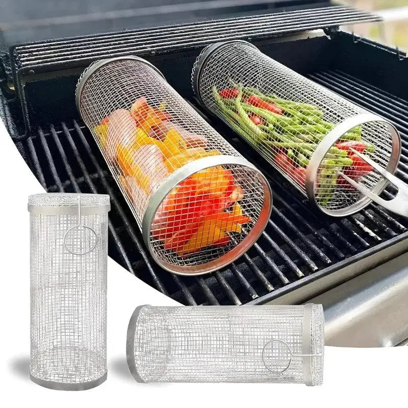Rullende grillkurv i rustfrit stål til små råvarer
