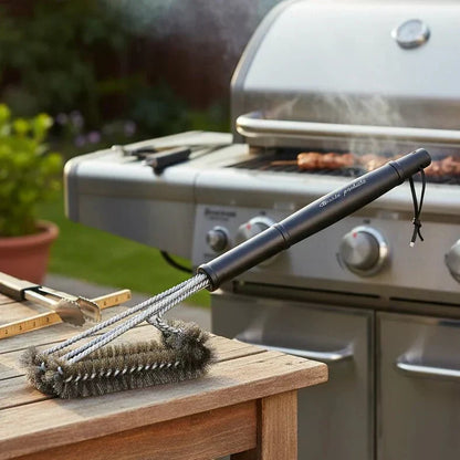 Grillristrensebørste i rustfrit stål med skridsikkert greb