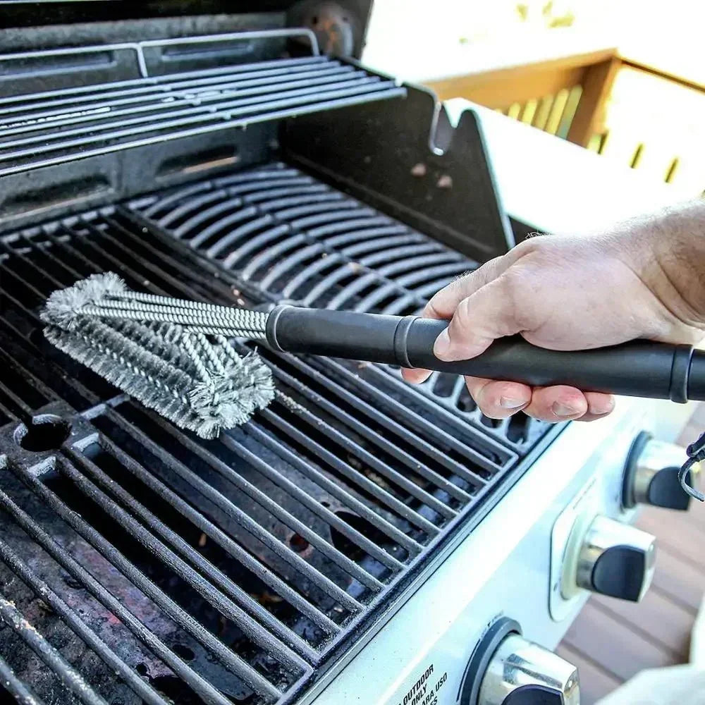 Grillristrensebørste i rustfrit stål med skridsikkert greb