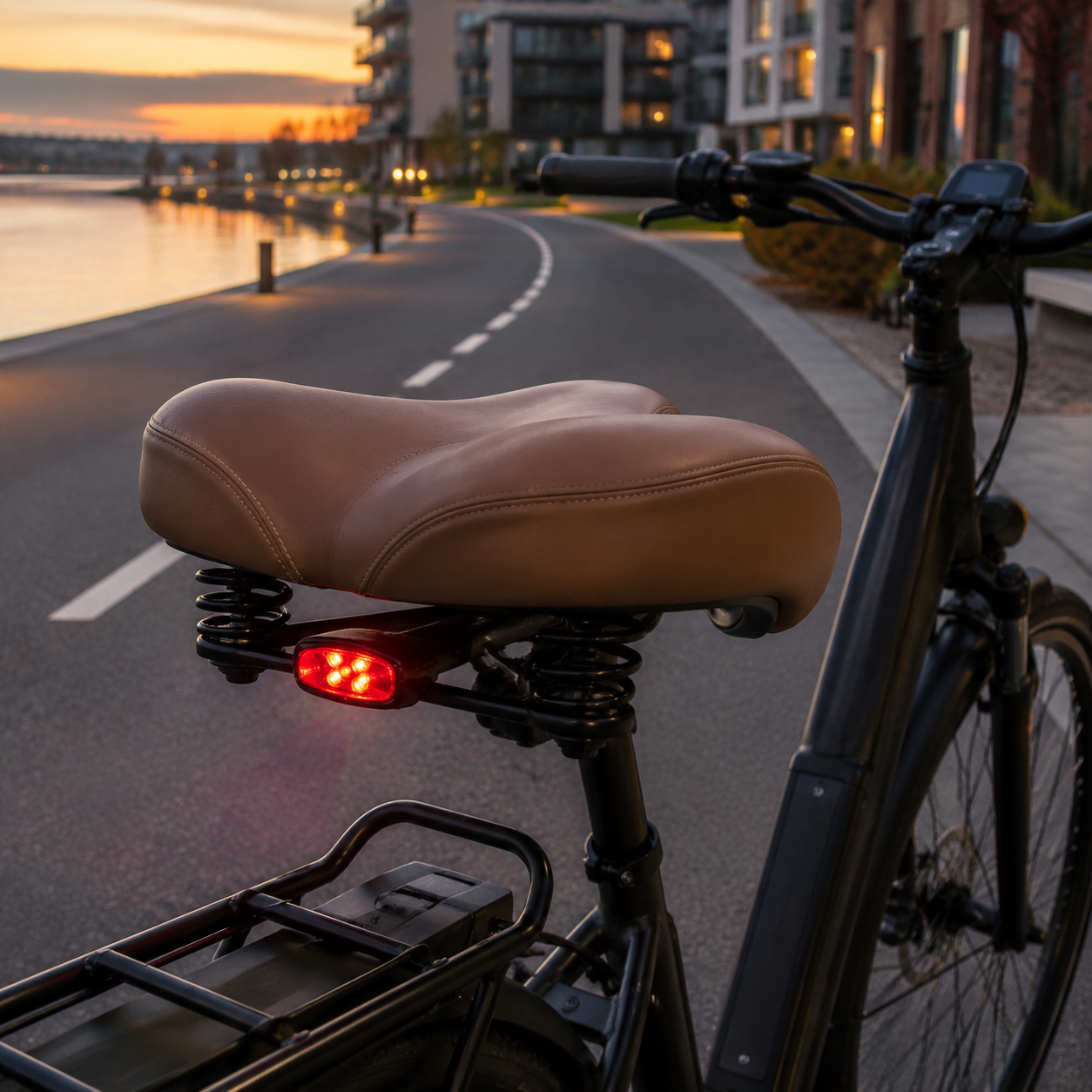 Ekstra bred næsefri cykelsadel med dobbelte fjedre og lysvalg