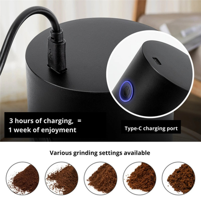 Genopladelig elektrisk kaffekværn med justerbar formalingsgrad