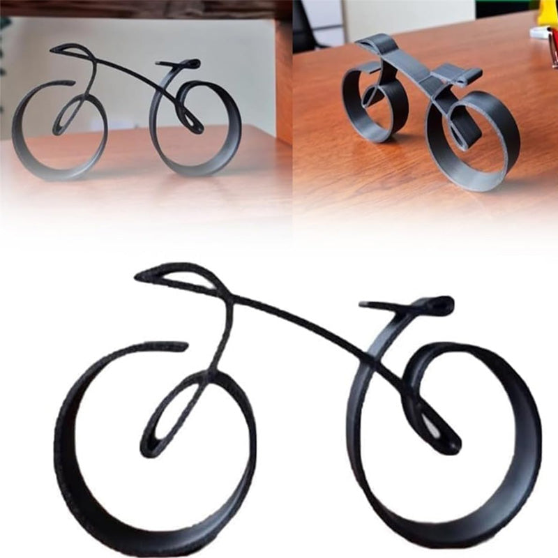 Minimalistisk cykelskulptur i metal med mat trådlook