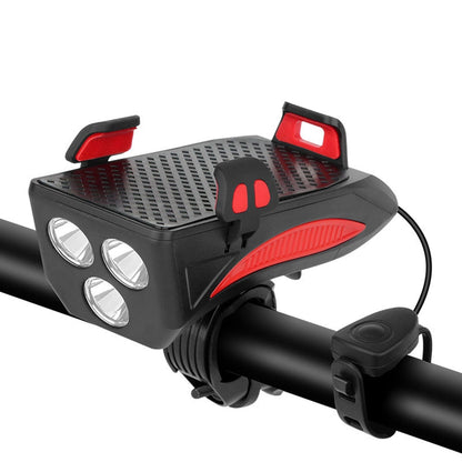 LED-cykellygte med telefonholder, powerbank og horn