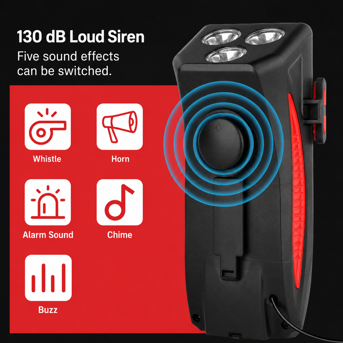 LED-cykellygte med telefonholder, powerbank og horn