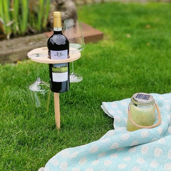 Sammenklappeligt picnicbord i træ med vinholder