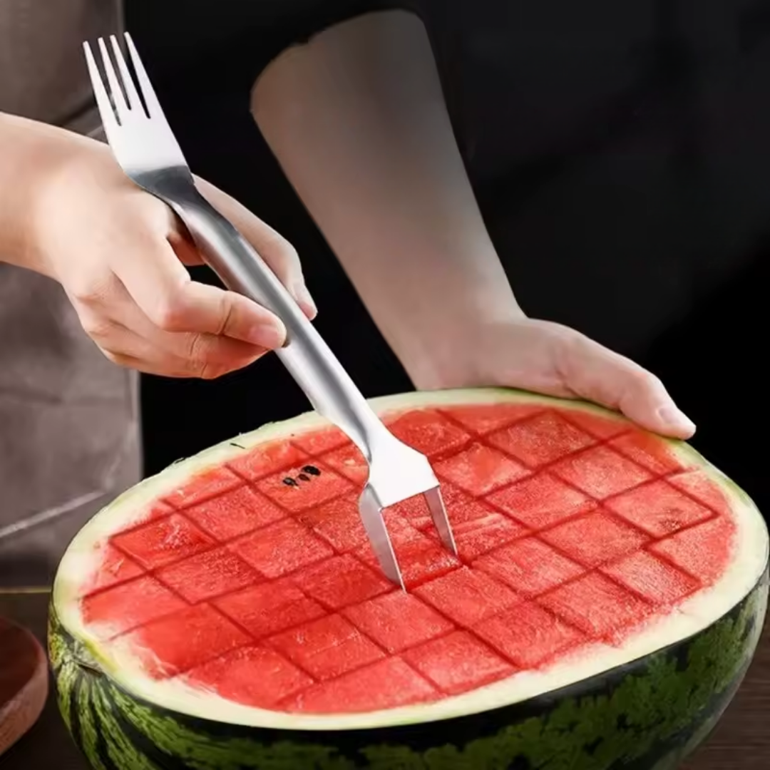 Frugtskærer og serveringsgaffel i rustfrit stål til ensartede tern
