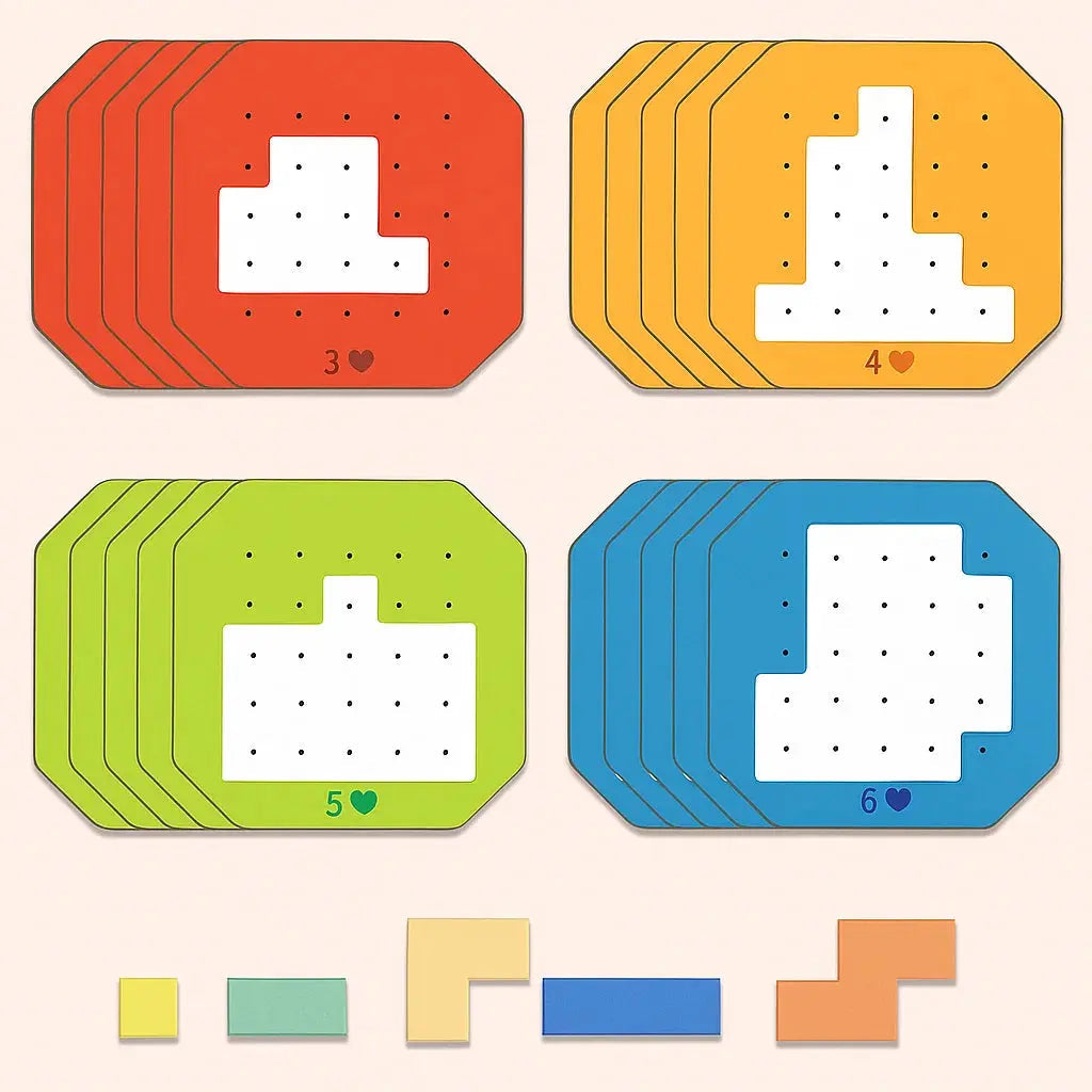 Logikspil med 108 byggeklodser og 20 opgavekort