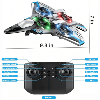 Fjernstyret flyvelegetøj med 360°-rotationer og LED-lys