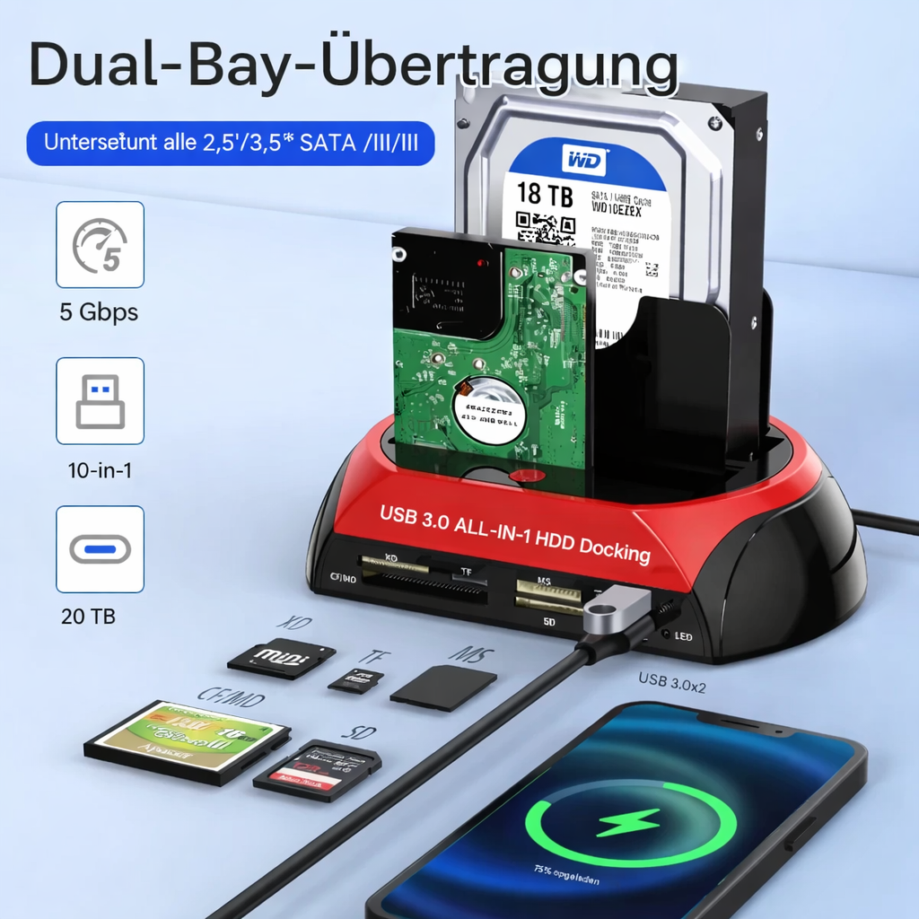 Universel harddisk-dockingstation til IDE og SATA