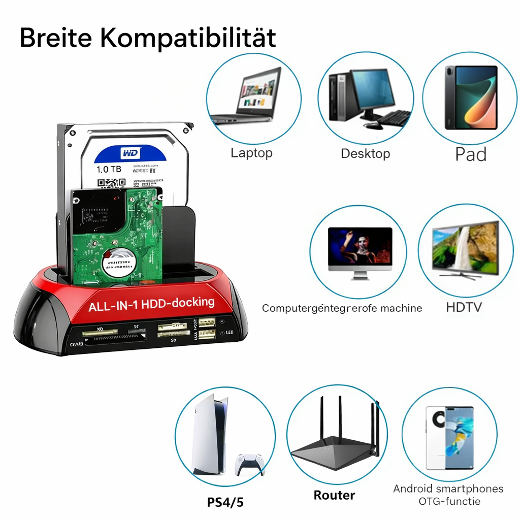 Universel harddisk-dockingstation til IDE og SATA