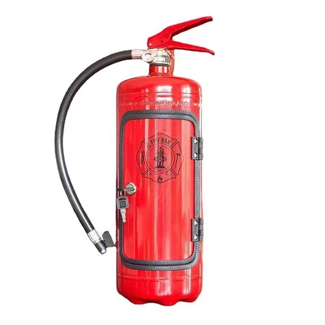 Dekorativ flaskeholder i brandslukkerdesign