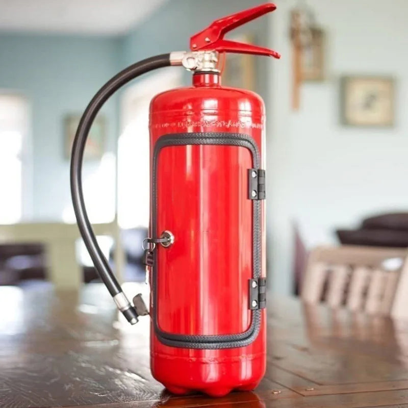 Dekorativ flaskeholder i brandslukkerdesign