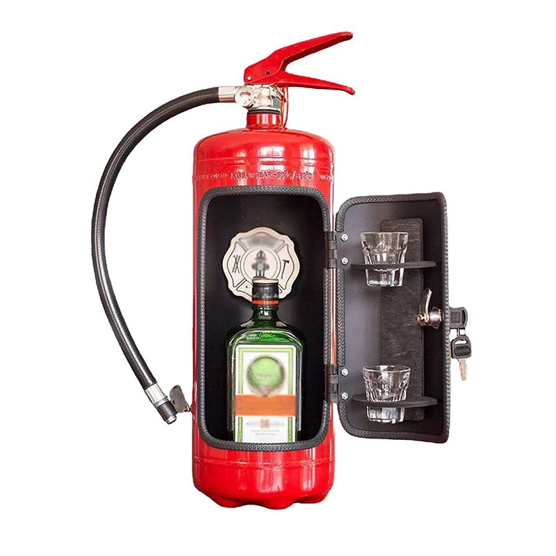 Dekorativ flaskeholder i brandslukkerdesign