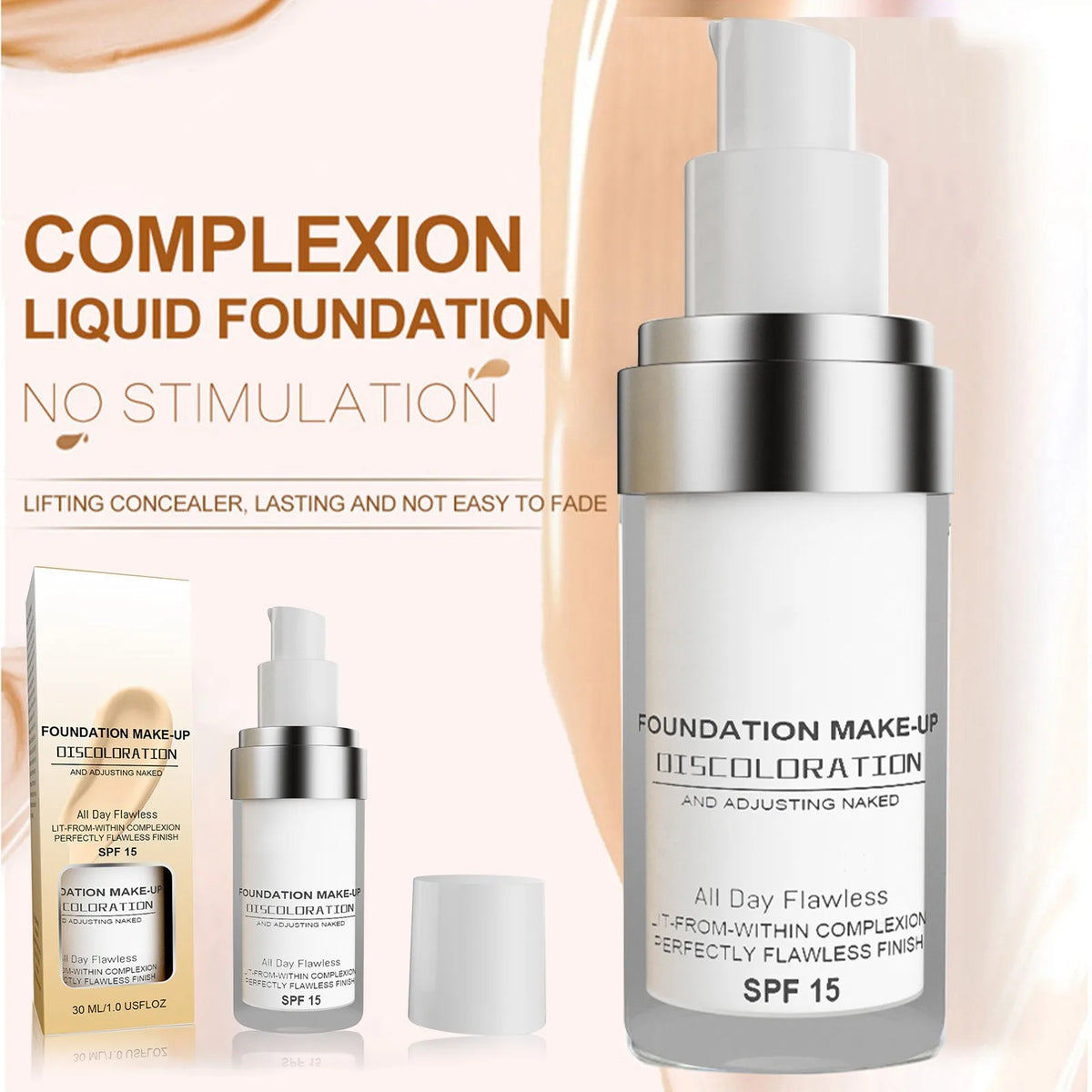 Let foundation med farvetilpasning og SPF 15