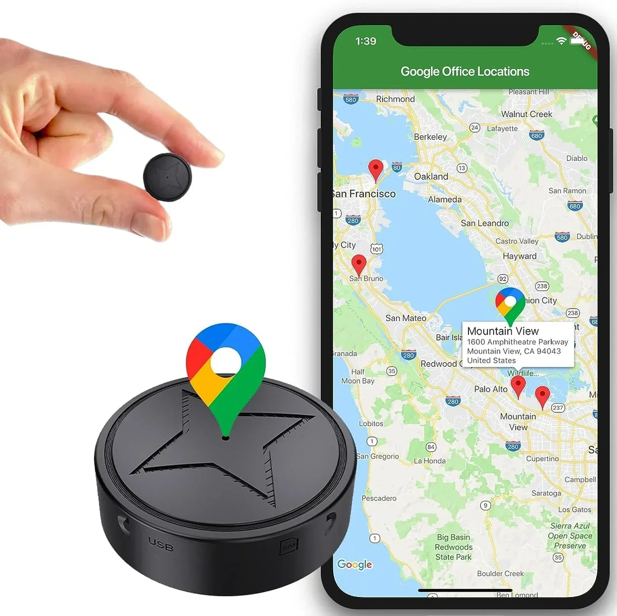 Magnetisk GPS- og GSM-tracker med op til 20 dages batteri