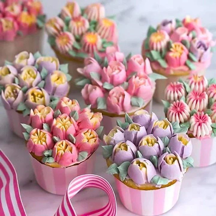 Sæt med 14 sprøjtetyller til blomster- og mønsterdekoration